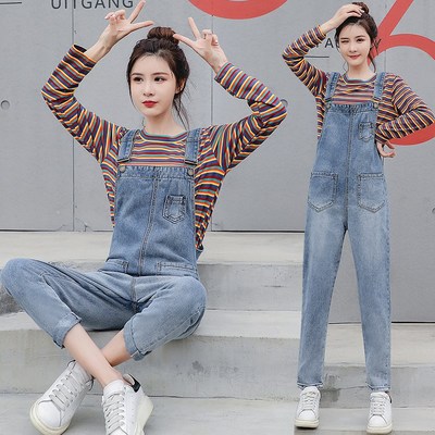 孕妇牛仔背带裤春季怀孕裤子外穿时尚百搭休闲裤春装韩版九分裤春