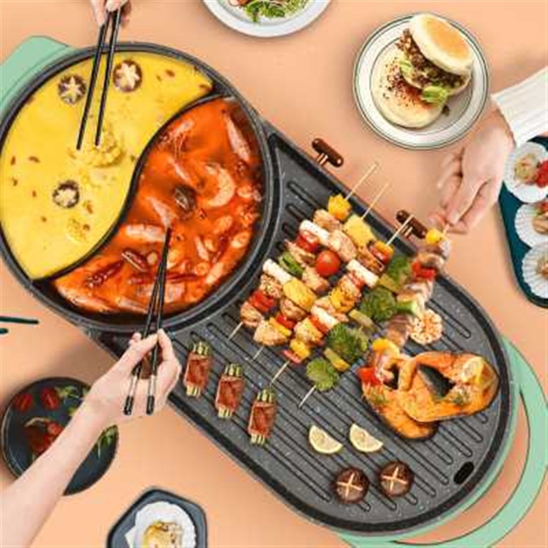 新品火锅烧烤一体锅家用学生宿舍多功能无烟烤肉机韩式涮烤烤鱼电