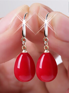 水滴珍珠耳环红色耳坠高级感旗袍配饰气质大脸适合的女士2023新款