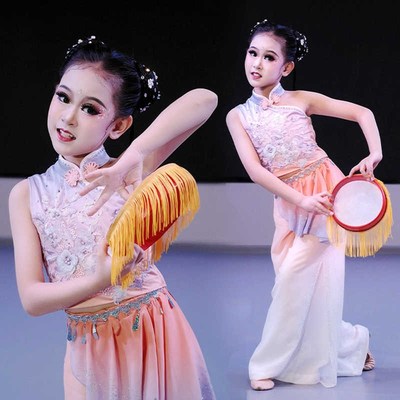 儿童钱鼓舞春嬉舞蹈服胶州秧歌表演出服铃鼓道具幼儿纤云望月古典