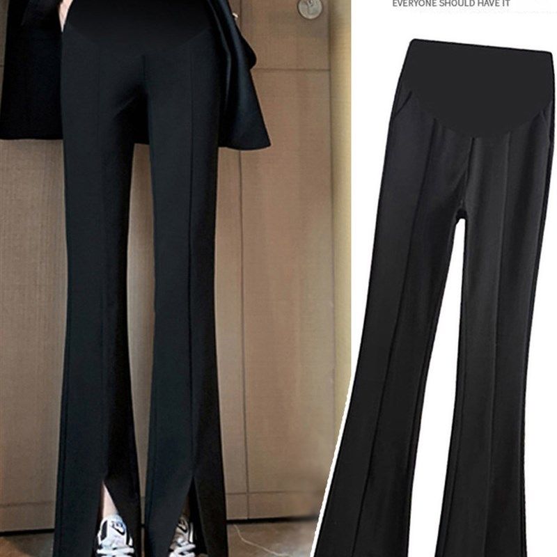 孕妇裤秋冬外穿休闲阔腿长裤冬季加绒加厚高个子加长版开叉喇叭裤