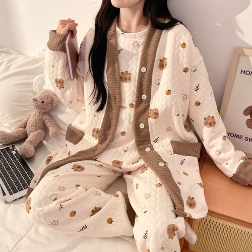 空气棉三件套孕妇睡衣春秋冬款冬天产后哺乳坐月子服套装11月份12