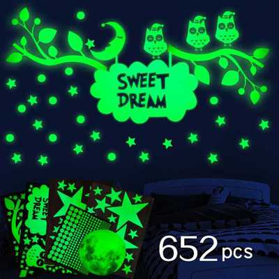 652pcs卡通月亮星星夜光贴 20cm月球卧室装饰自粘贴直供