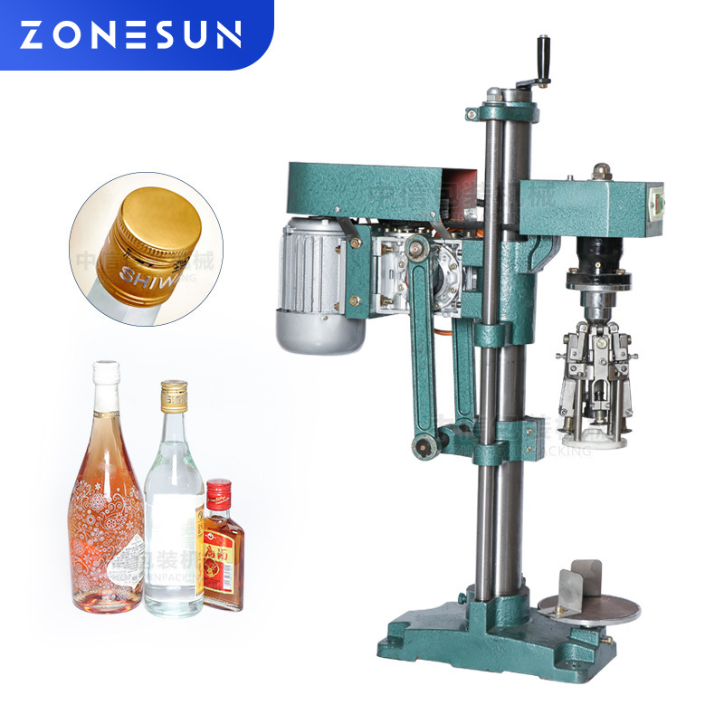ZONESUN半自动防盗盖锁口机 酒瓶口服液螺纹盖铝盖压盖封口锁盖机