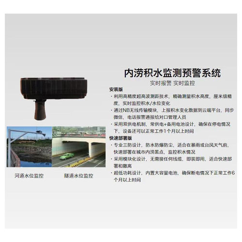 城市内涝积水监测预警系统道路隧道积水深度显示报警语音播报提醒