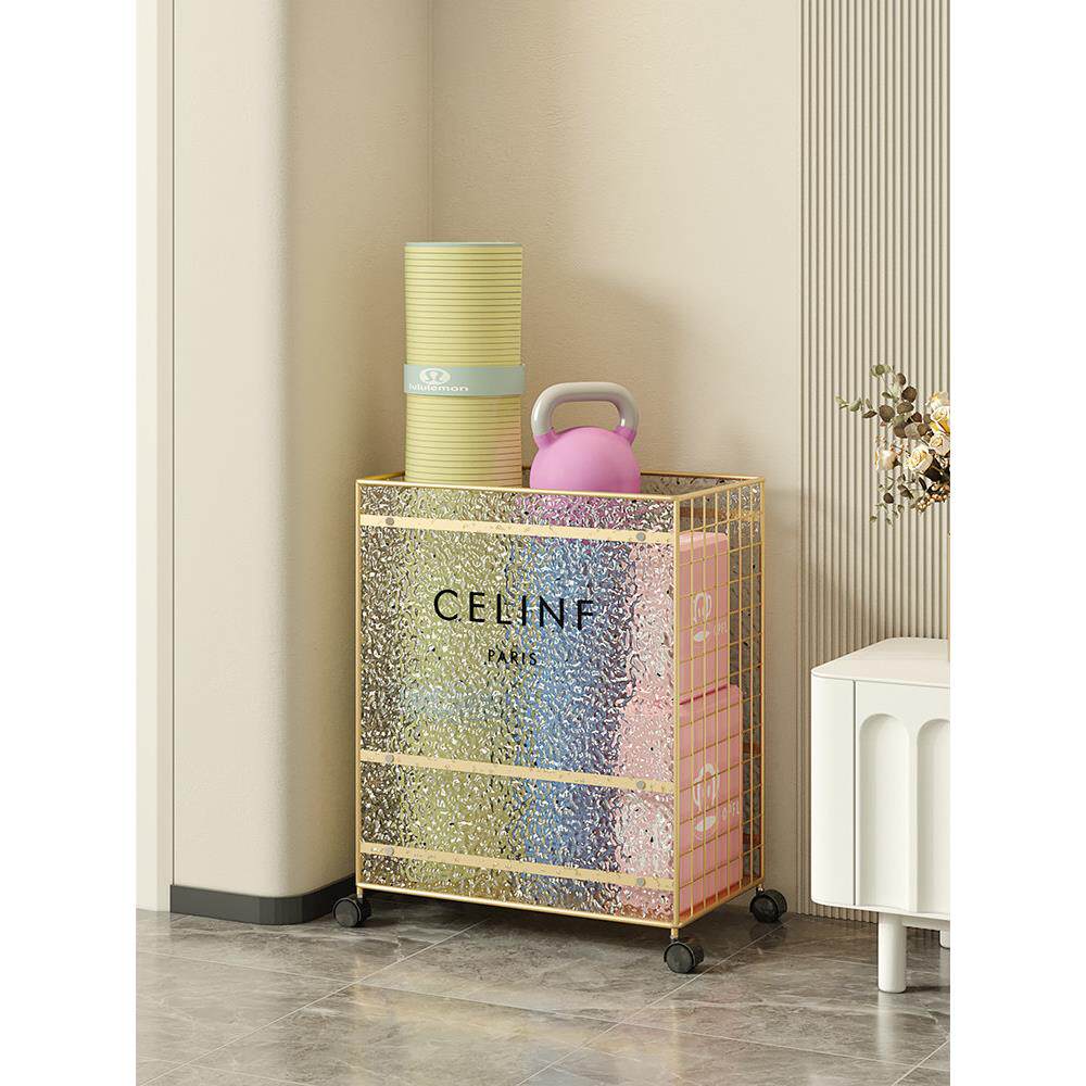 瑜伽垫收纳筐带轮健身器材收纳筐家用羽毛球篮球类运动夹缝置物架