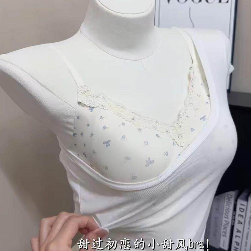 蕾丝碎花内衣女小胸聚拢显大提拉防下垂收副乳法式甜美少女文胸罩