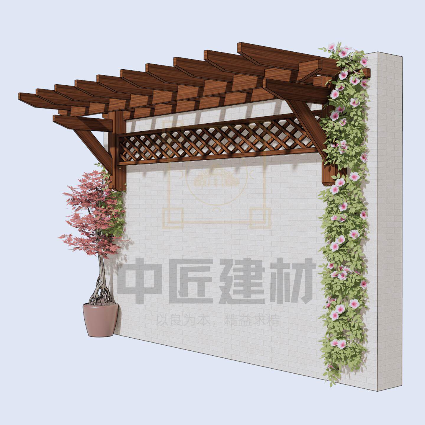 户外庭院悬挂防腐碳化木单臂葡萄架樟子松阳台花园网格挂墙爬藤架
