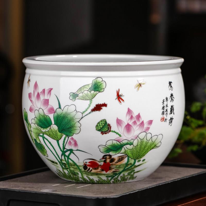 景德镇陶瓷器粉彩花盆大号水培碗莲睡莲铜钱草绿萝盆栽庭院金鱼缸