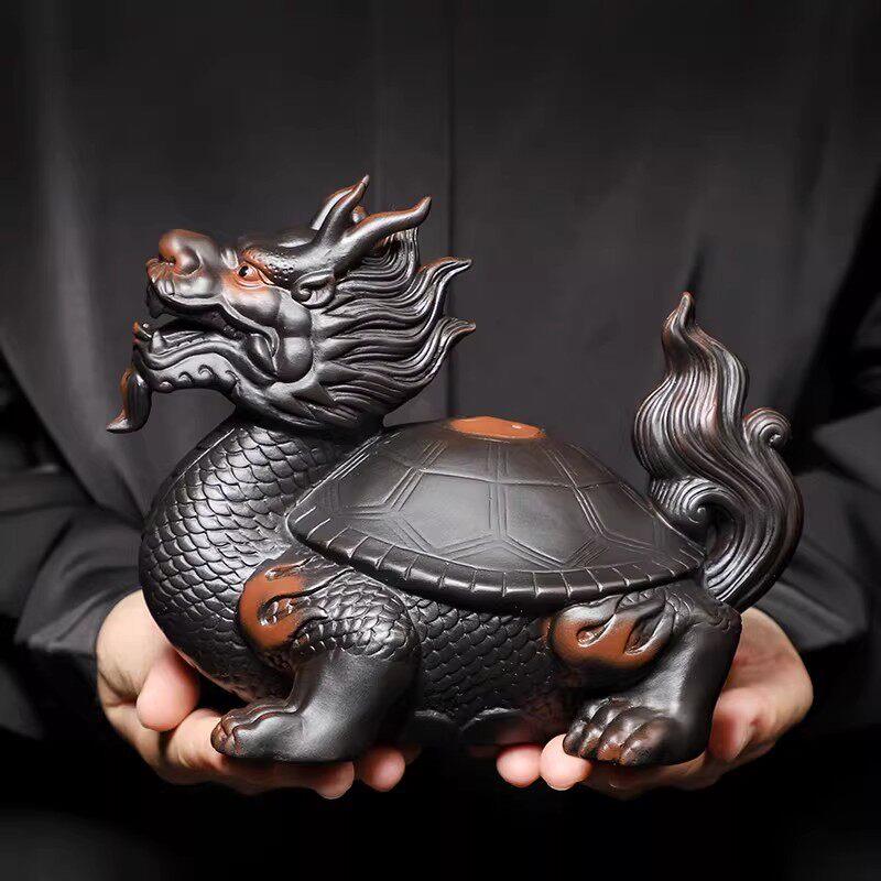 紫砂原矿泥料手工可养龙龟茶宠摆件家用招财进宝精品茶道创意配件
