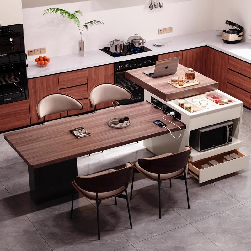 国补意式高端岩板岛台餐桌一体家用可伸缩别墅多功能厨房导台桌椅