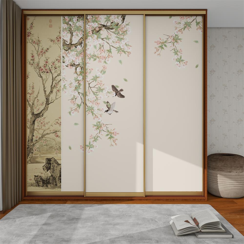 新中式衣柜门贴纸自粘壁纸壁纸拉门玻璃门卧室玄关屏风改造贴膜