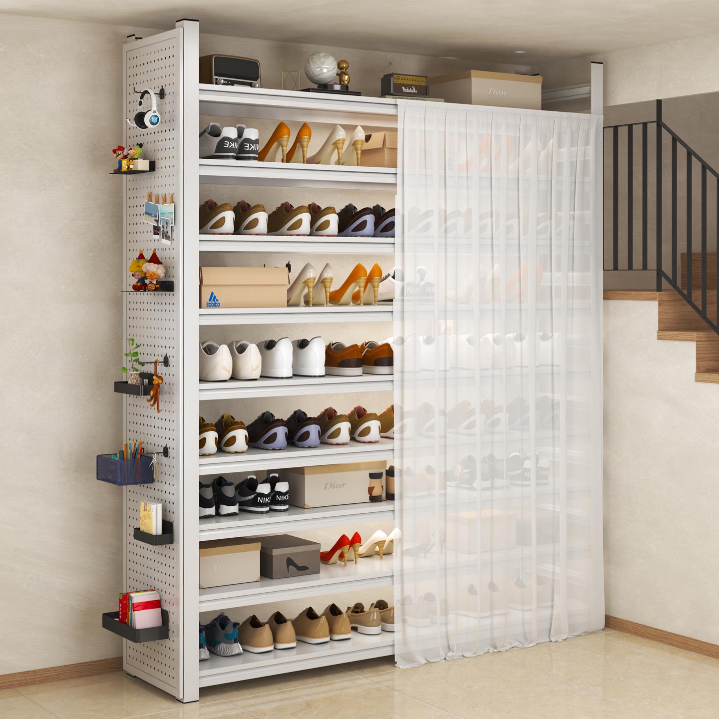 防尘鞋架带遮挡帘鞋柜家用门口多层鞋架室内简易新款钢制收纳层架