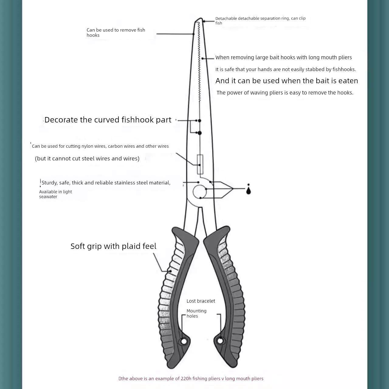 大和鱼钳V多功能饵钳190H/220H除钩钳剪线钳鱼控制装置