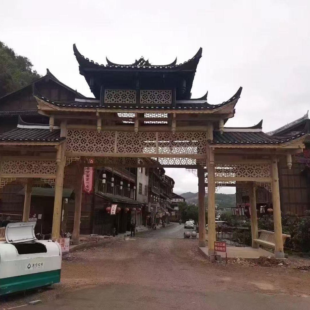 户外古建彷古中式牌坊防腐木四角门楼门头实木庭院六角长廊凉亭