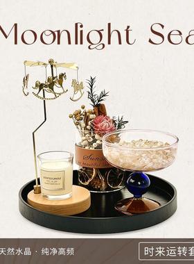 月光海时来运转玄关摆件招财旋转木马水晶装饰乔迁新房礼物装饰品
