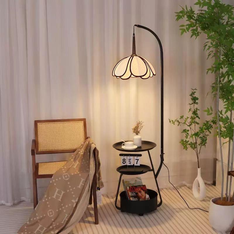 网红中古风格双层茶几花瓣落地灯客厅置物装饰灯覆古氛围钓鱼灯