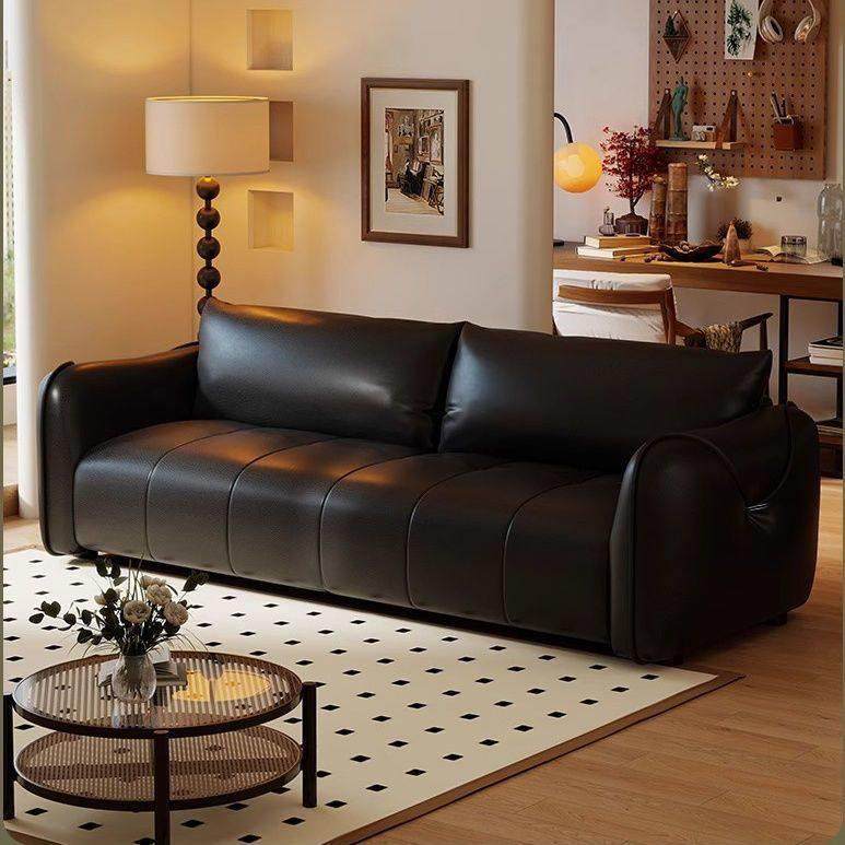 中古风生态真皮沙发小户型客厅卧室公寓直排黑色双人沙发皮艺办公