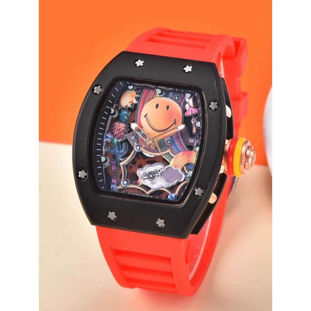 理查德王校长同款笑脸机械表炫酷个性双面镂空大表盘夜光男士手表