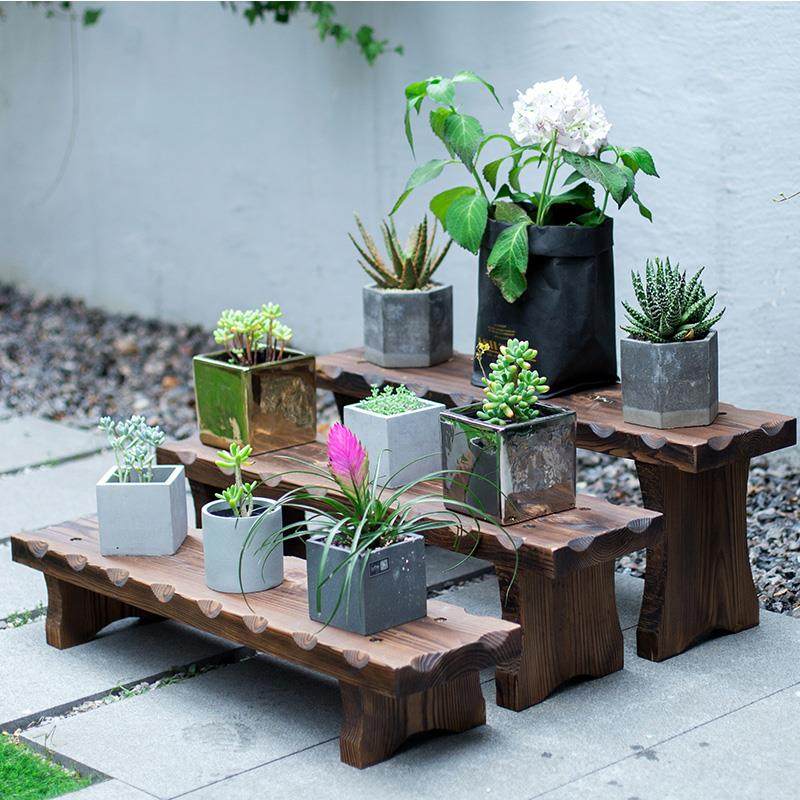 台阶脚踏实木阳台花架地面长条板凳木质花凳室内客厅多层盆栽架