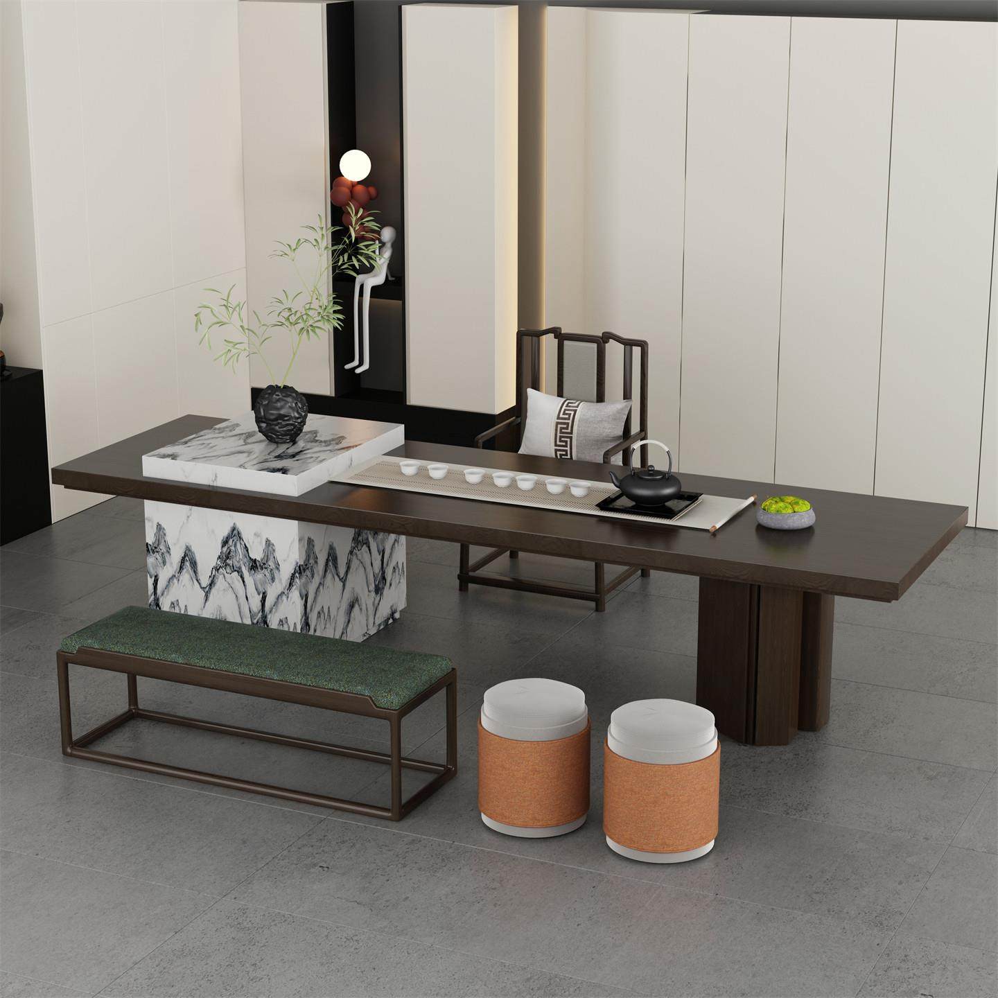 新中式茶桌办公室设计师简约现代岩板茶台轻奢意式茶室茶桌椅家用