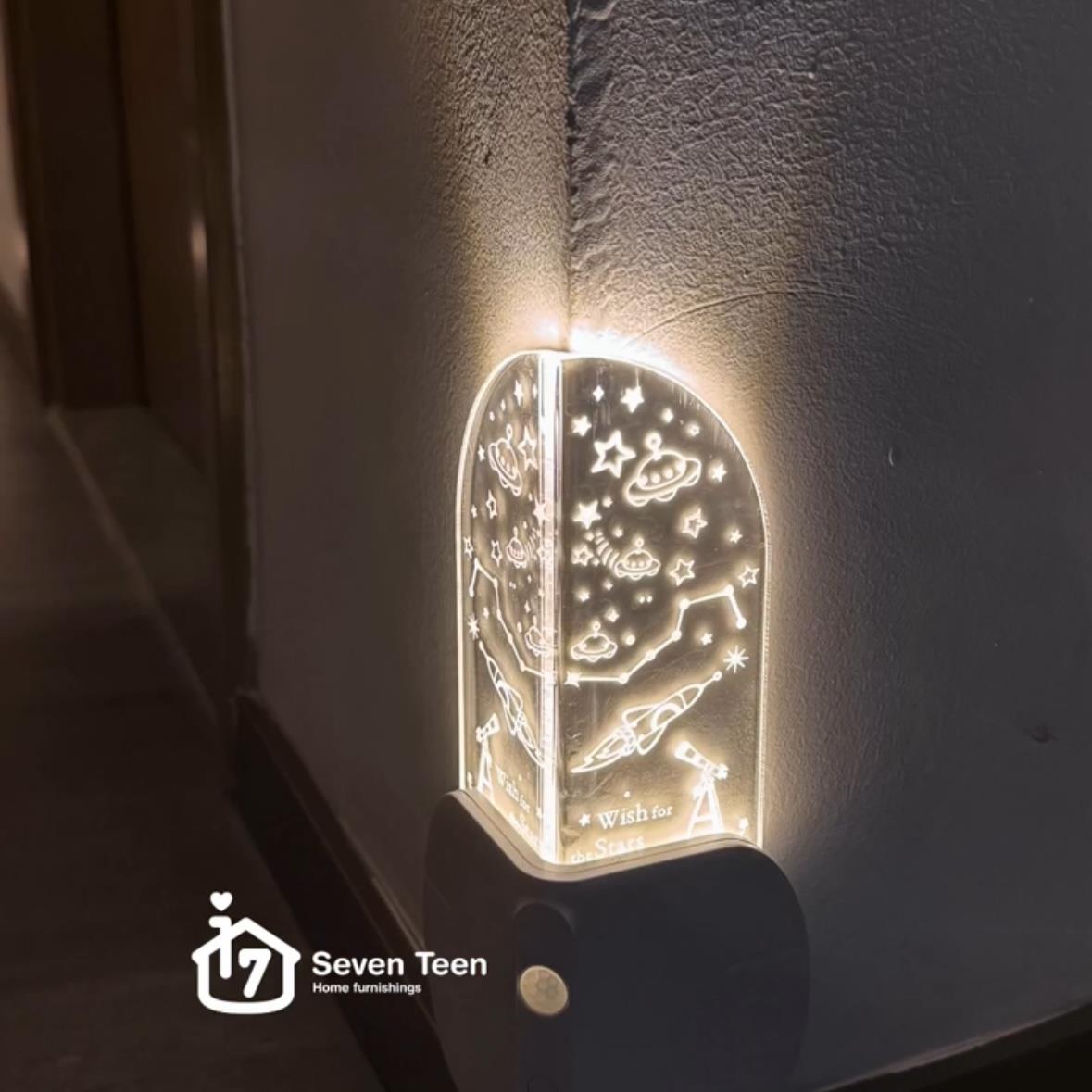 城堡小夜灯墙角灯客厅转角感应氛围灯睡眠灯护角条护90度墙角防撞