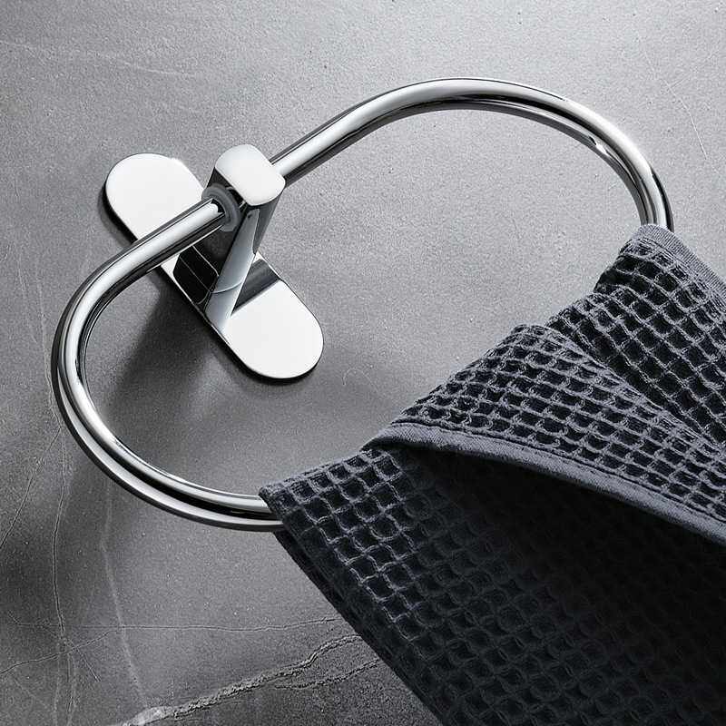 不锈钢毛巾环免打孔圆形浴室圆环毛巾挂圈擦手巾挂环卫生间毛巾架