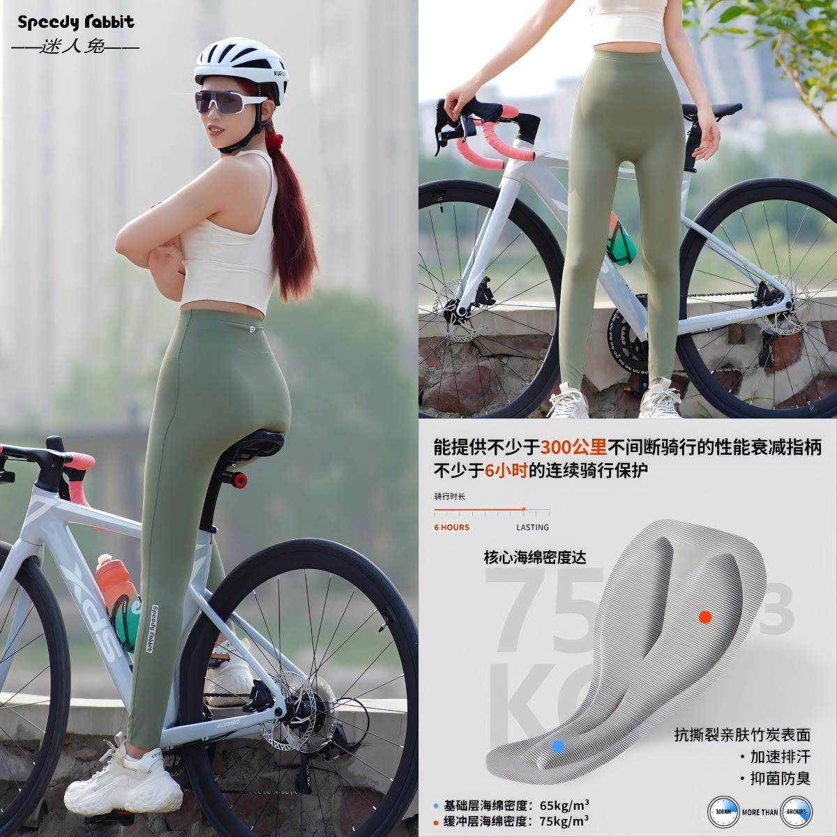 迷人兔SPEEDY RABBIT女款骑行裤春夏季高腰无痕屁垫自行车长裤