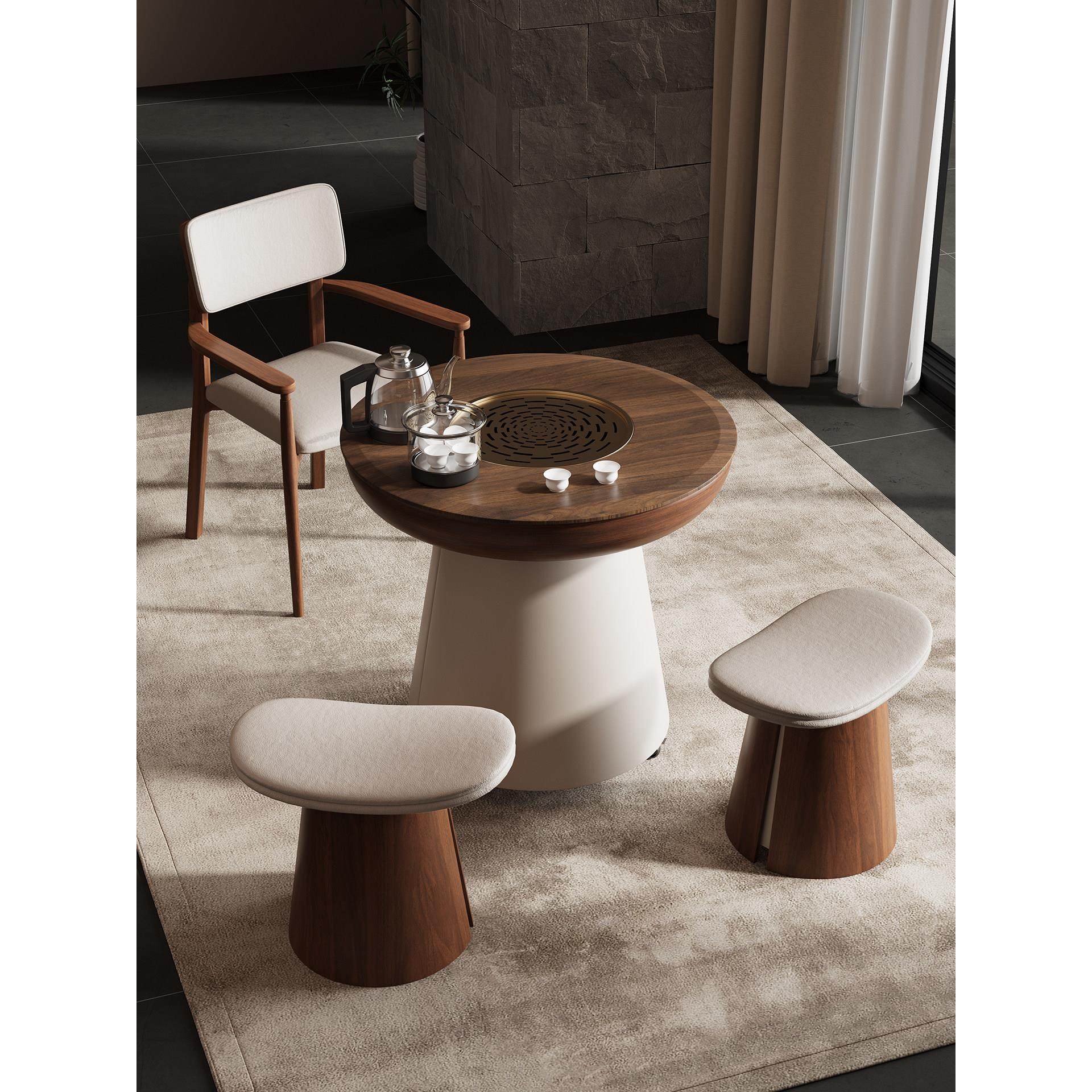 中古风设计师款轻奢高级茶水柜家用阳台岩板茶几北美黑胡桃木茶车