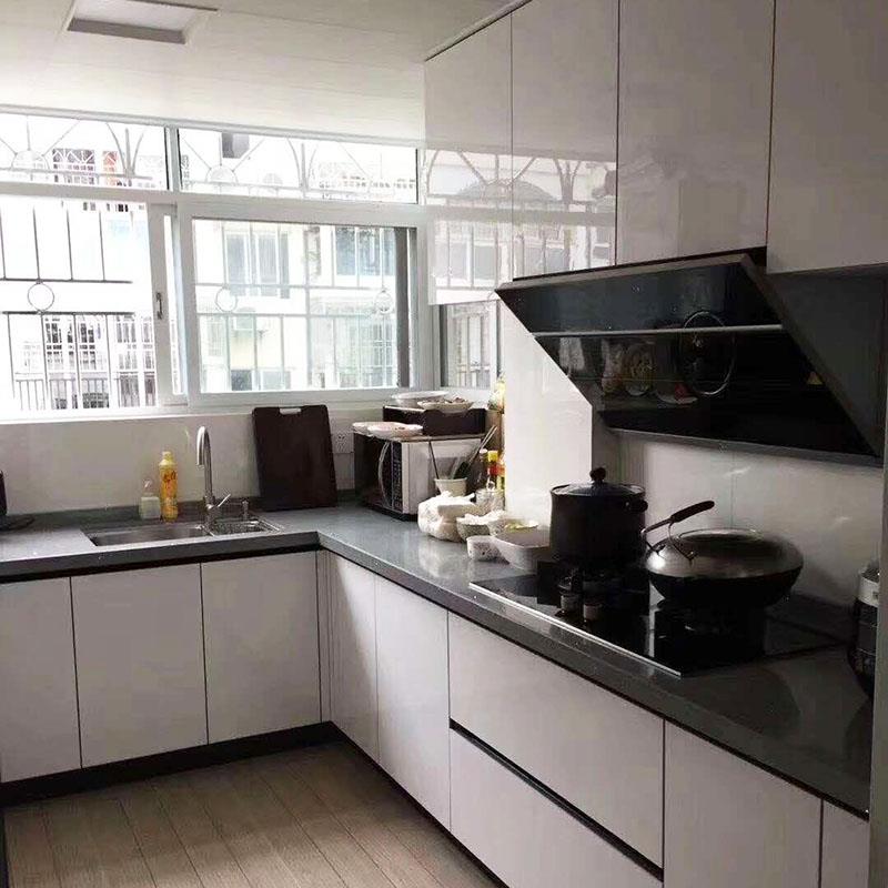 香港全实木橱柜定制整体廚房櫥櫃大理石灶台岩板厨柜石英石台面