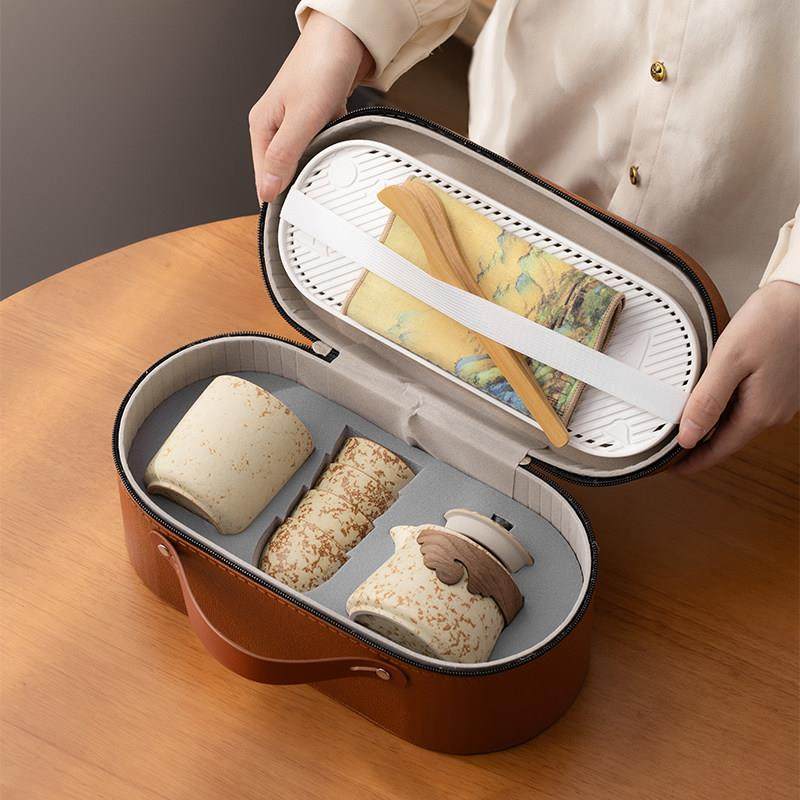 旅行功夫茶具套组家用简约陶瓷茶壶茶杯办公室户外喝茶泡茶器茶盘,餐饮具,旅行茶具,淘宝优惠券,粉丝福利购,淘宝优惠卷