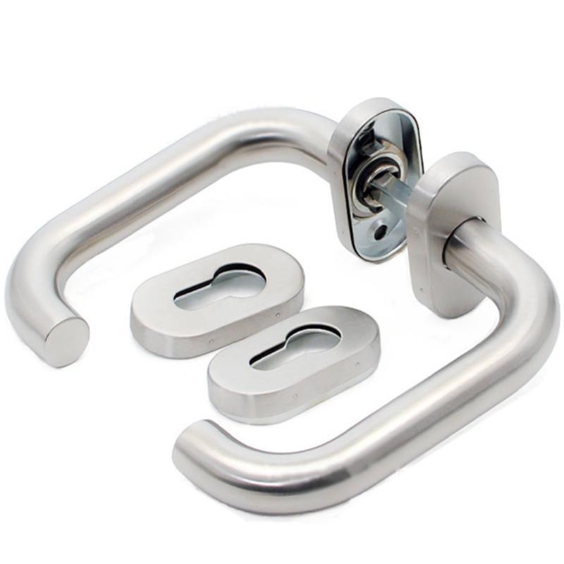 椭圆盖不锈钢防火门锁把手双弯分体锁把手门锁把手木门金属门拉手