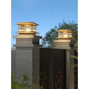 全铜柱头灯太阳能户外家用庭院灯简约防水欧式别墅院墙大门柱子灯