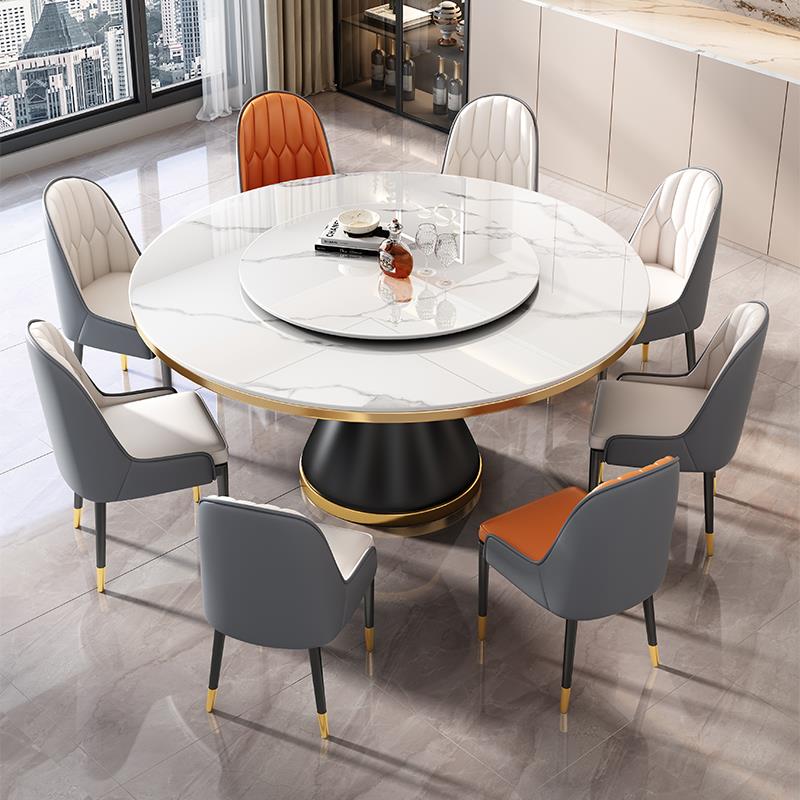 岩板餐桌椅组合家用小户型2025新款轻奢客厅圆形吃饭桌电磁炉简约