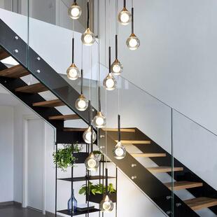 楼梯吊灯轻奢别墅跃层挑空客厅水晶长吊灯覆式loft公寓楼梯间灯具