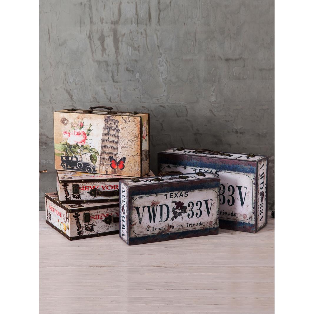 欧式覆古手提箱储物木箱子收纳箱老式皮箱旅行摄影道具杂物整理箱