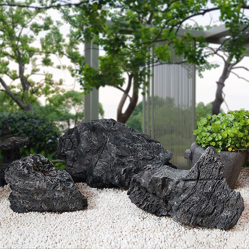 仿真玻璃钢石头小区景观摆件摄影道具组合园林黑山石别墅庭院装饰