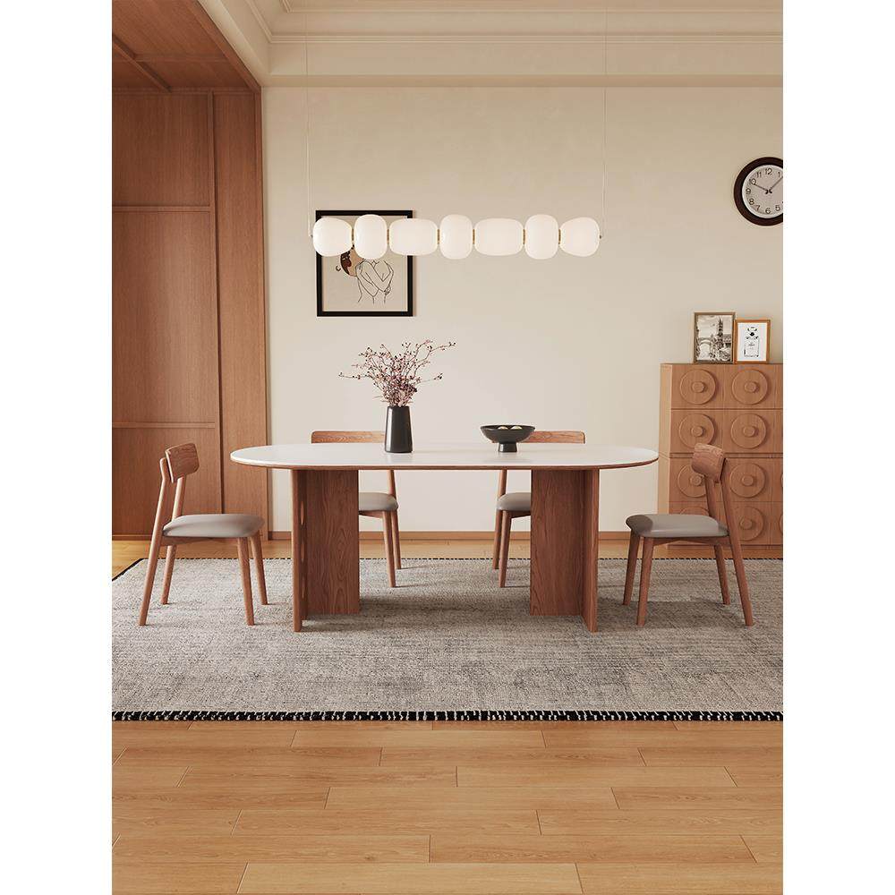 佳嘉美家居2025年新款岩板实木餐桌椅组合家用覆古风小户型吃饭桌