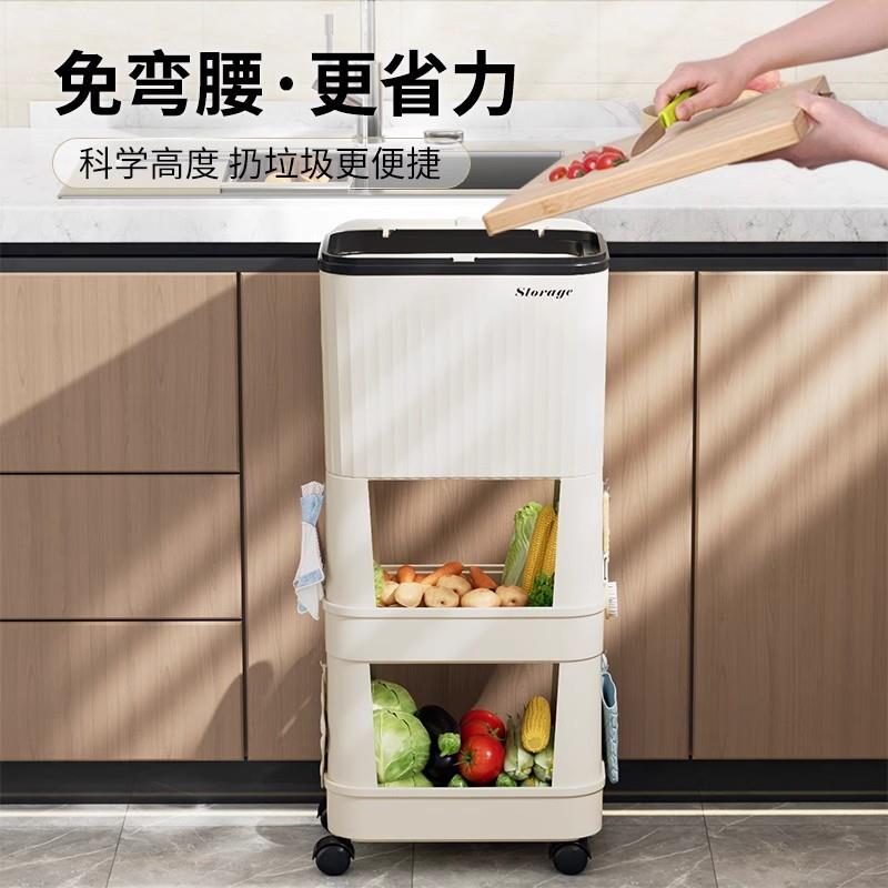 日本进口厨房垃圾桶家用大容量滑盖可移动免弯腰专用日式可置物架