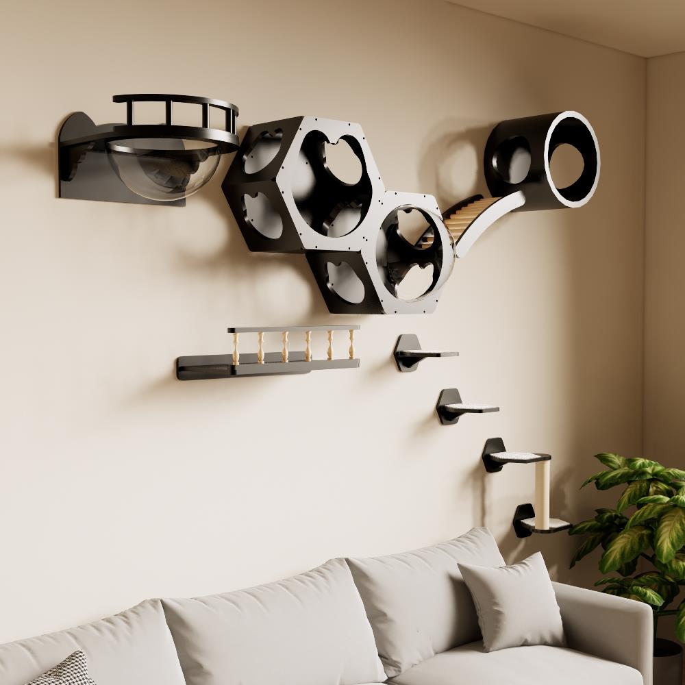 九翊实木猫爬架墙壁式猫跳台墙上壁挂式猫架猫窝猫树一体免费设计