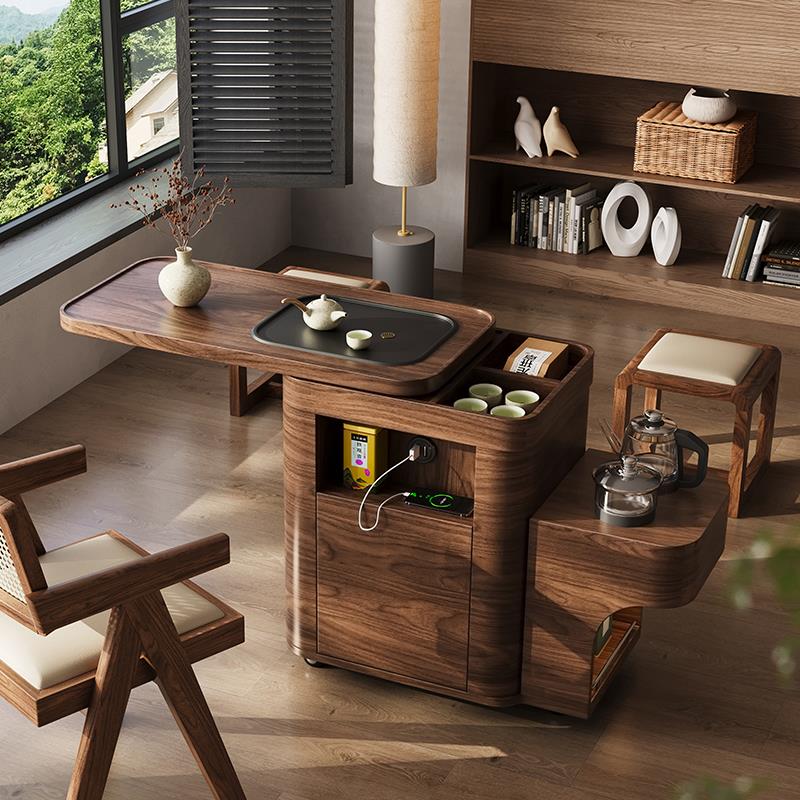 木品雅可移动茶台烧水壶一体客厅家用沙发小茶车阳台旋转茶几桌