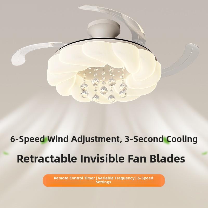 餐厅风扇灯简约现代创意水晶灯豪华主卧室风扇集成灯隐形书房吊扇