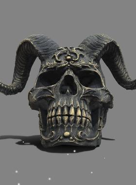 羊角骷髅头黑暗哥特式风格朋克风撒旦雕塑工艺摆件鬼屋密室头雕像
