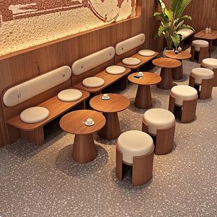 网红甜品店奶茶店卡座沙发定制咖啡厅靠墙长条凳茶楼书吧桌椅组合