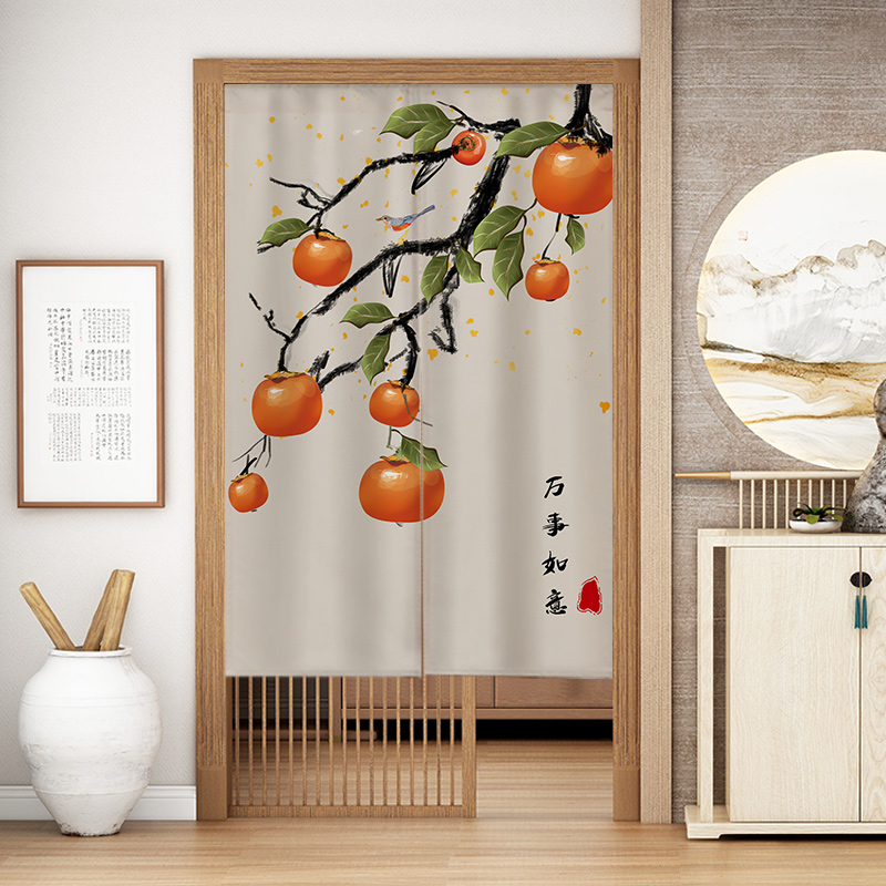 布艺门帘厨房隔断帘卫生间半帘遮挡帘卧室挂帘中式布帘布帘免打孔