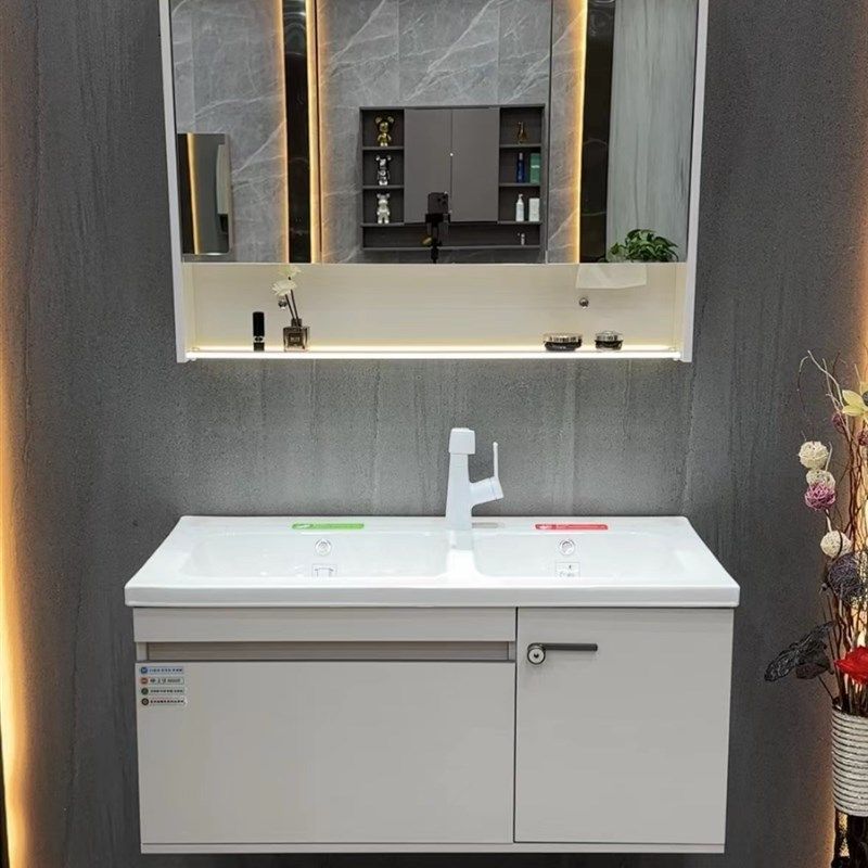 陶瓷一体双槽洗脸盆实木浴柜组合简约化妆室洗脸盆洗漱台整体洗手