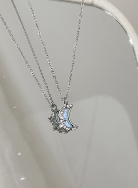 蓝色月亮吊坠项链女新款爆款时尚简约锁骨链小众独特气质颈链配饰