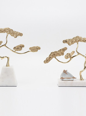 现代新中式禅意铜松摆件家居客厅电视酒柜玄关装饰品样板房间摆设