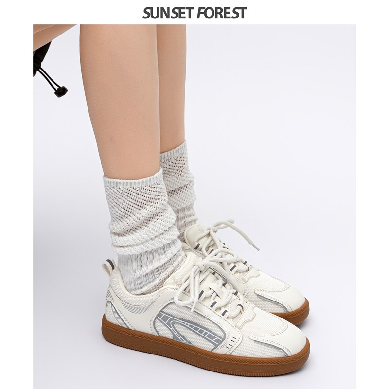 落日森林休闲板鞋德训鞋女2v024夏季新款透气网面运动鞋百搭小白