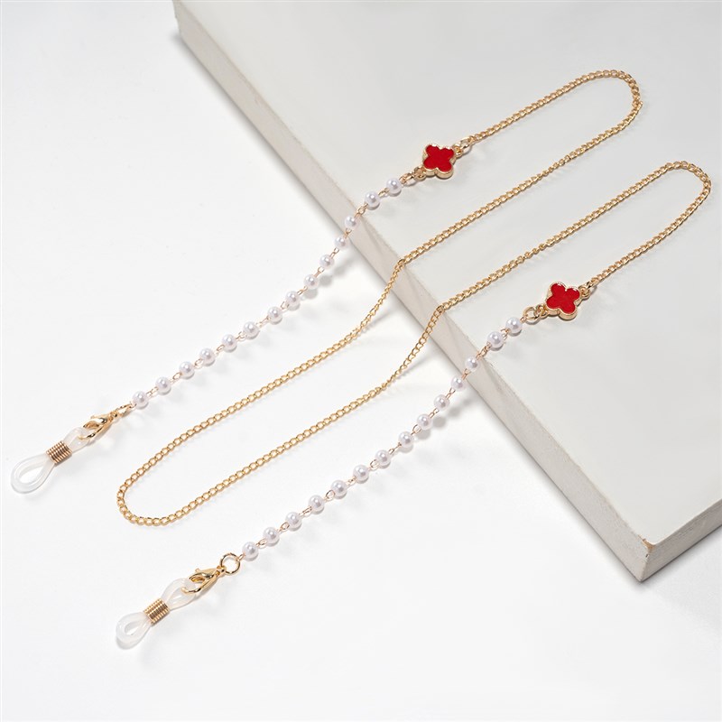 扁字四叶珍珠眼镜链挂脖女挂绳链条口罩链子眼睛花X镜墨镜防丢带